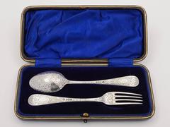 Cased 20th Century George V Silver Christening Set