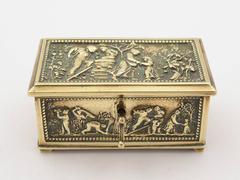 19th Century Victorian Cast Brass Jewelry Casket with Key