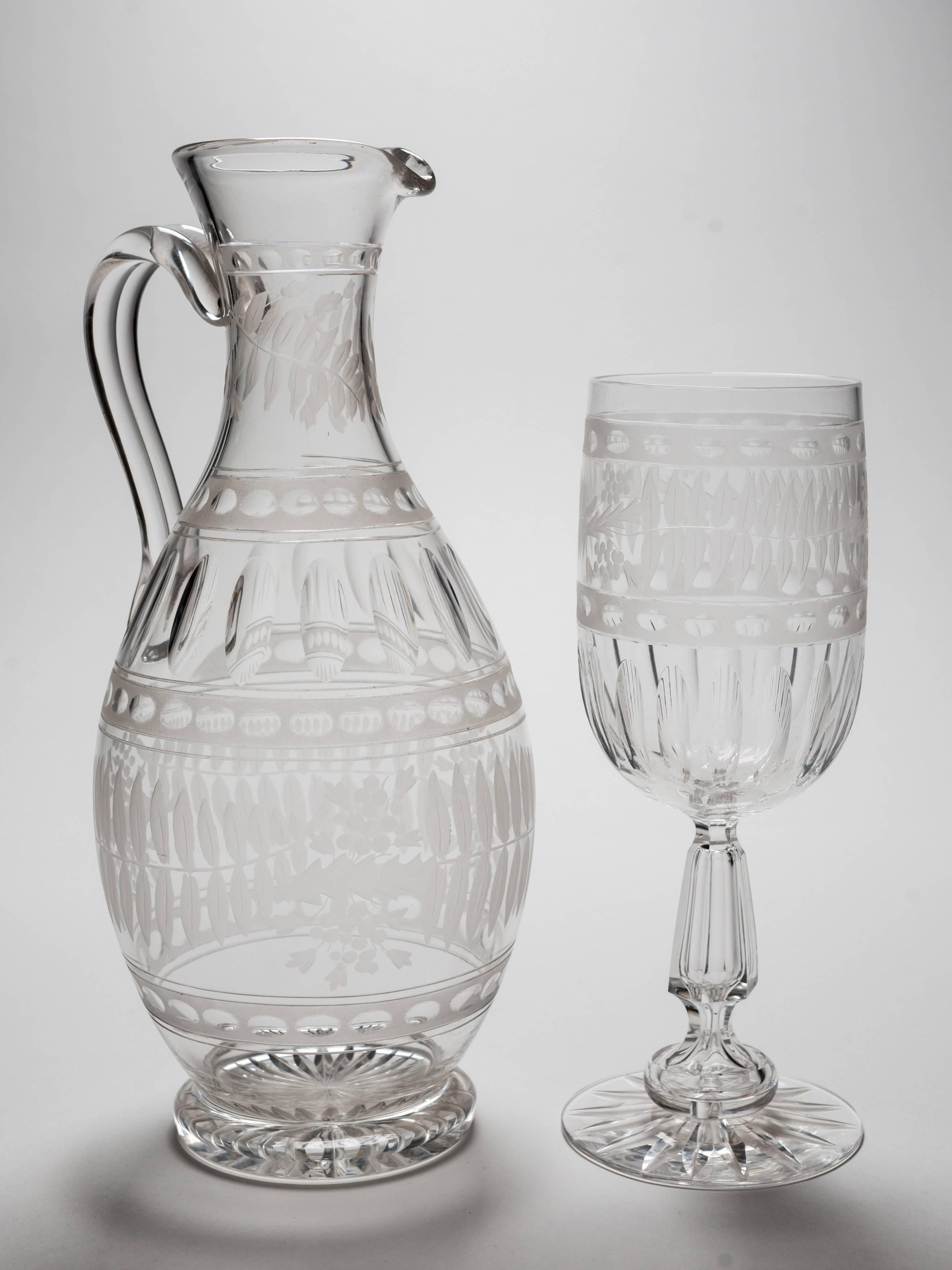 English 19th Century Victorian Glass Claret Jug and Goblet For Sale