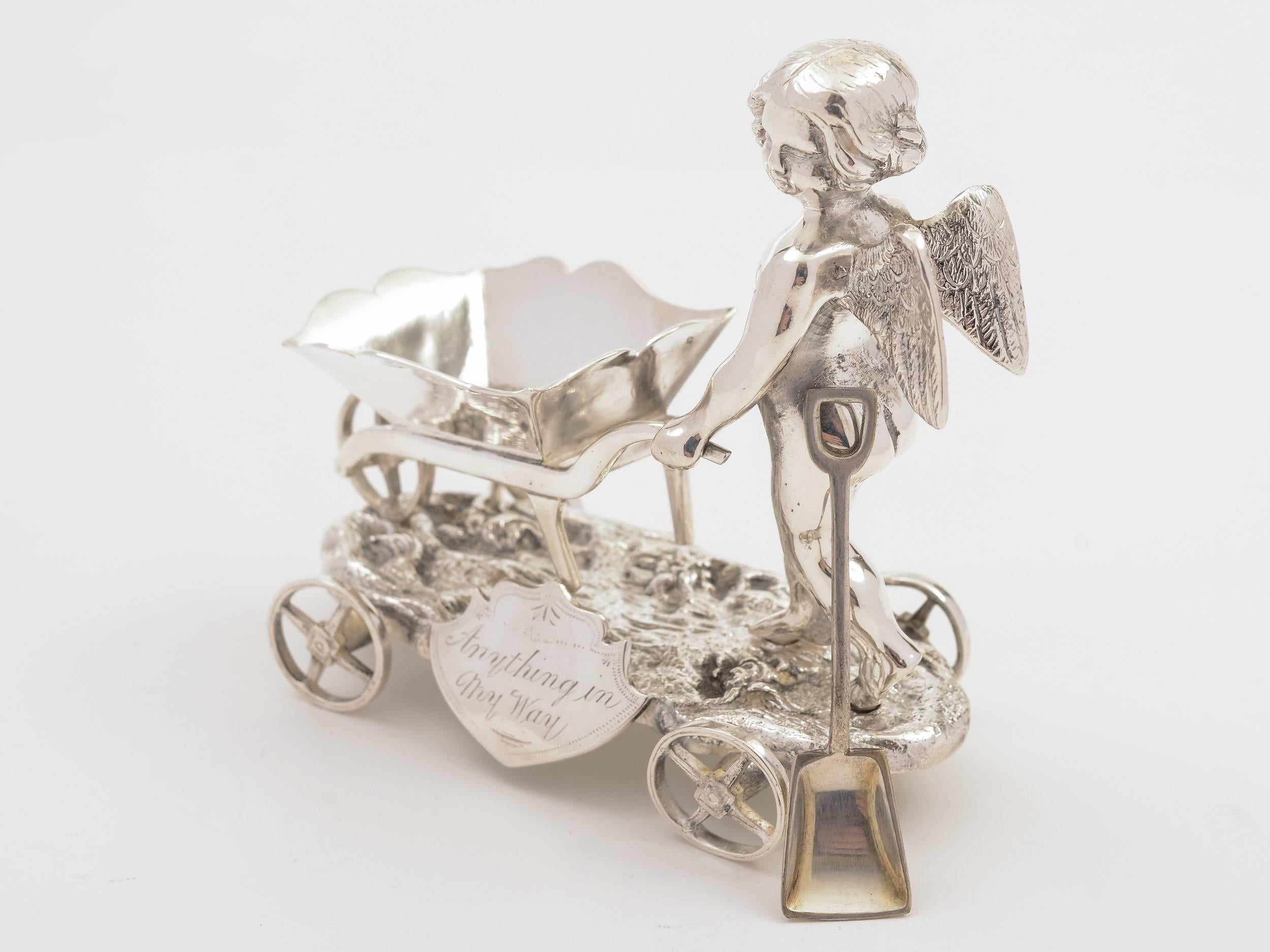 19th Century Victorian Silver Plated Cherub Table Salt, circa 1880 For Sale 2