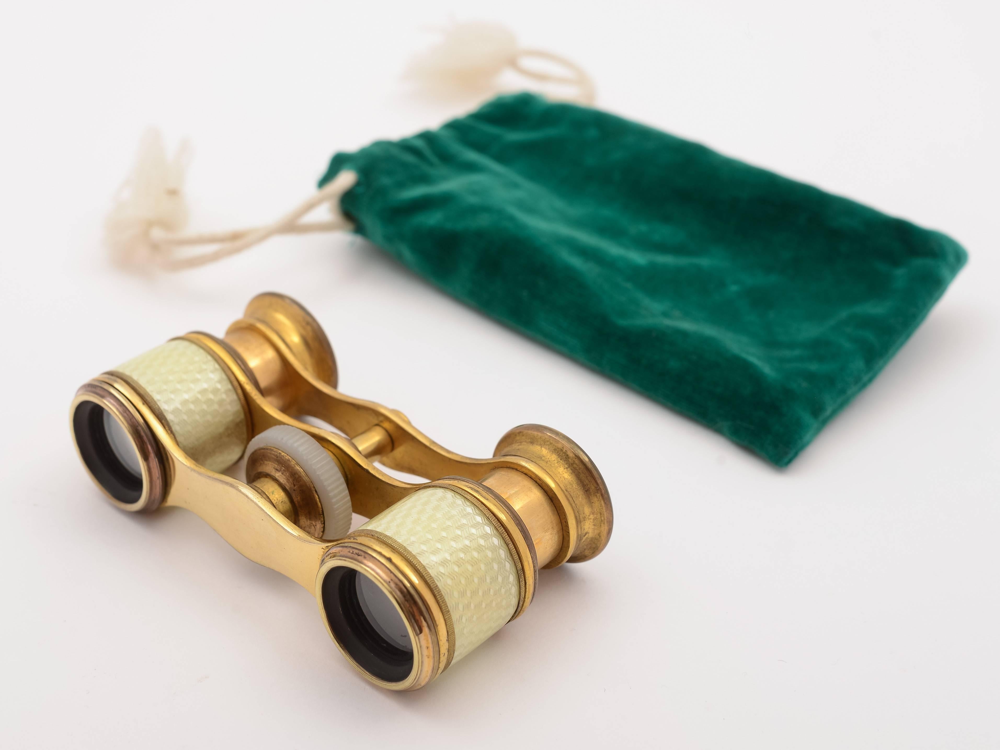 20th Century Edwardian Brass and Guilloche Enamelled Opera Glasses In Good Condition In Umberleigh, Devon