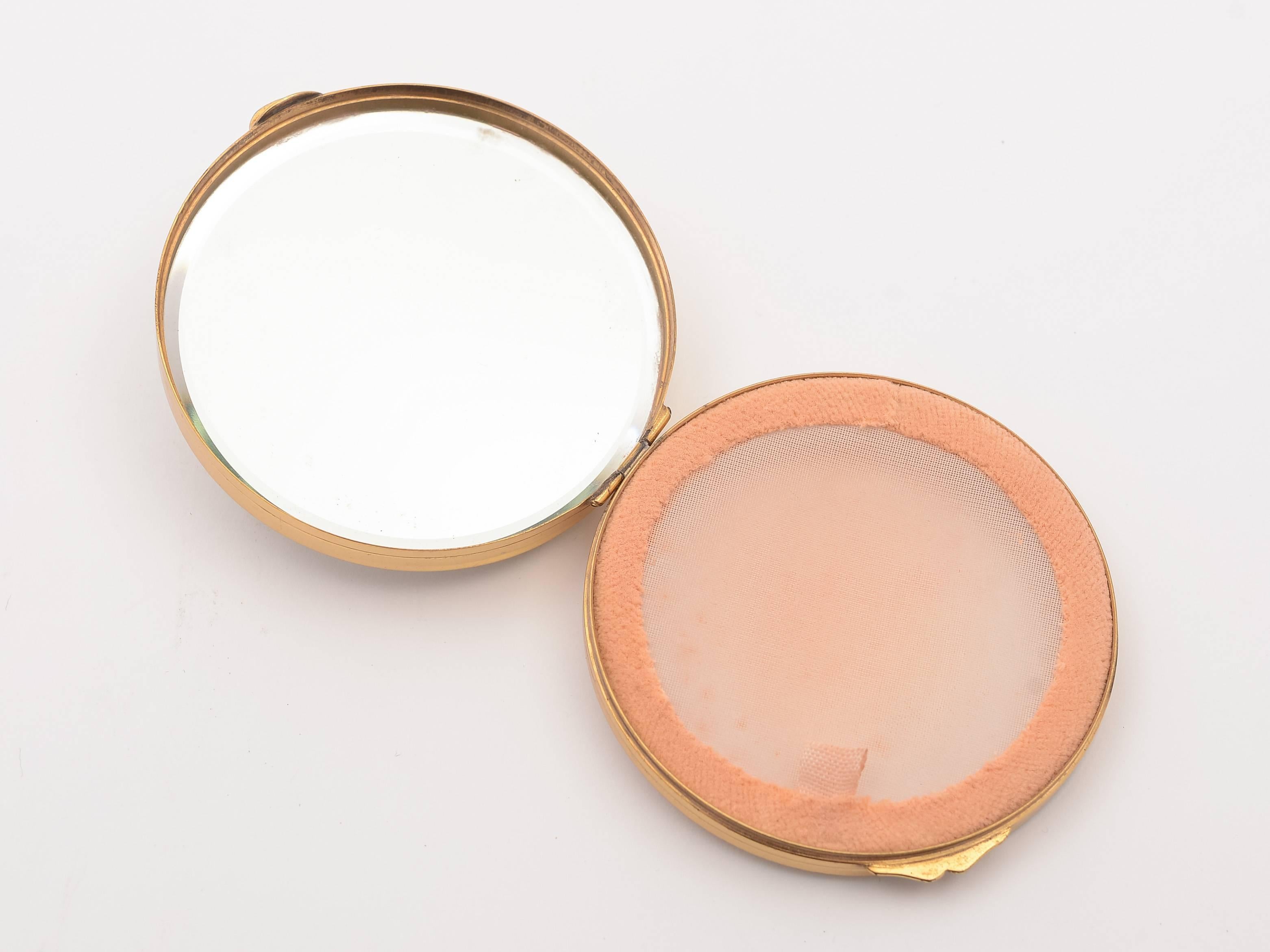 Beveled 20th Century Brass and Glass Mirror Compact, circa 1920 For Sale