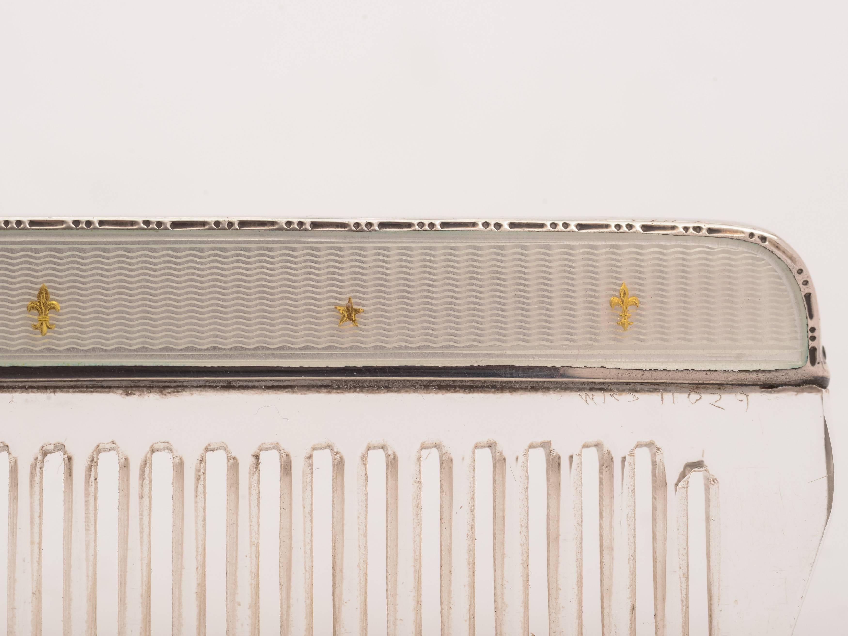 Great Britain (UK) Vintage Silver and Guilloche Enamelled Comb, Birmingham, 1956 For Sale