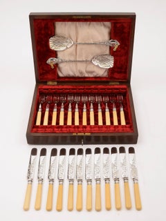 Edwardian Cased Silver Plated Dessert Set, Sheffield, 1904