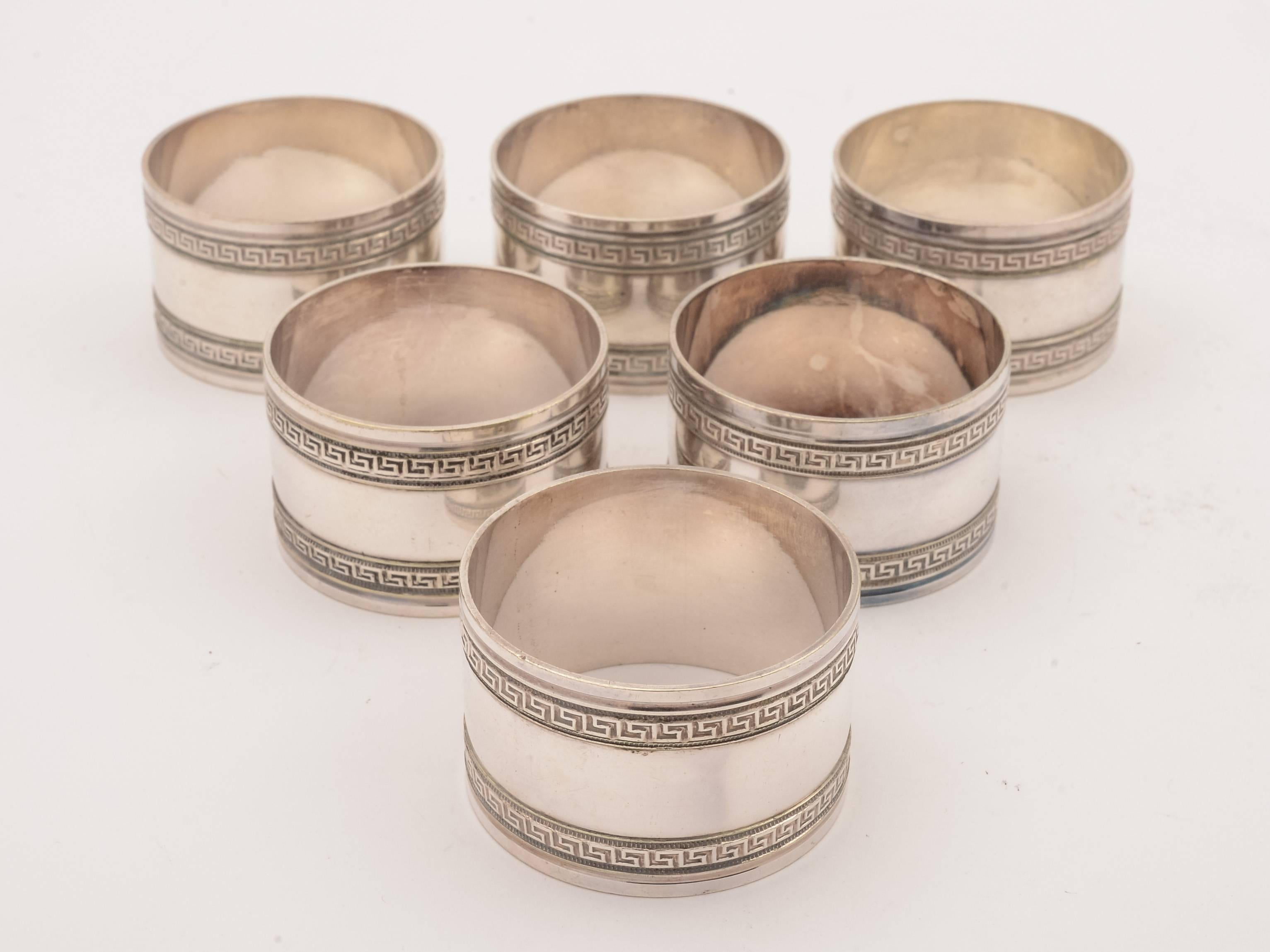 European Cased Set of Six Silver Plated Napkin Rings, circa 1900 For Sale