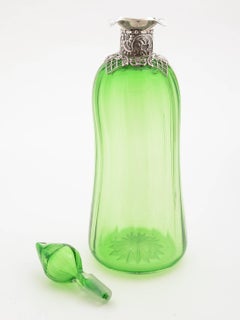 Victorian Green Glass and Silver Topped Decanter, London 1895