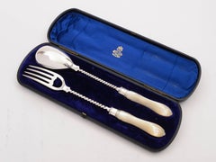 Elkington Silver Plated and Mother-of-Pearl Salad Servers, circa 1880