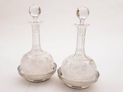 Pair of Cut Glass Decanters with Coasters, circa 1890