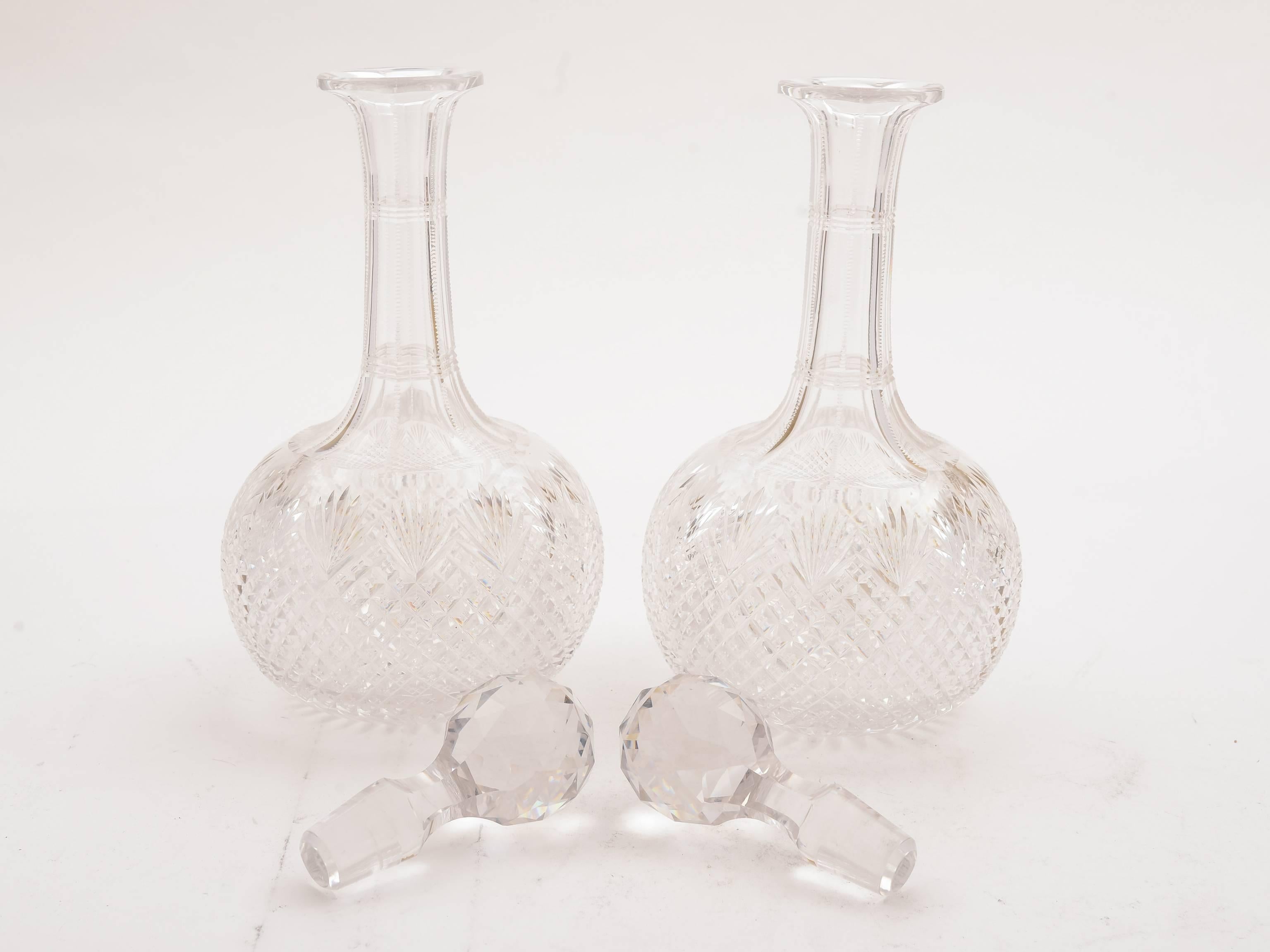 Late Victorian Pair of Cut Glass Decanters with Coasters, circa 1890 For Sale
