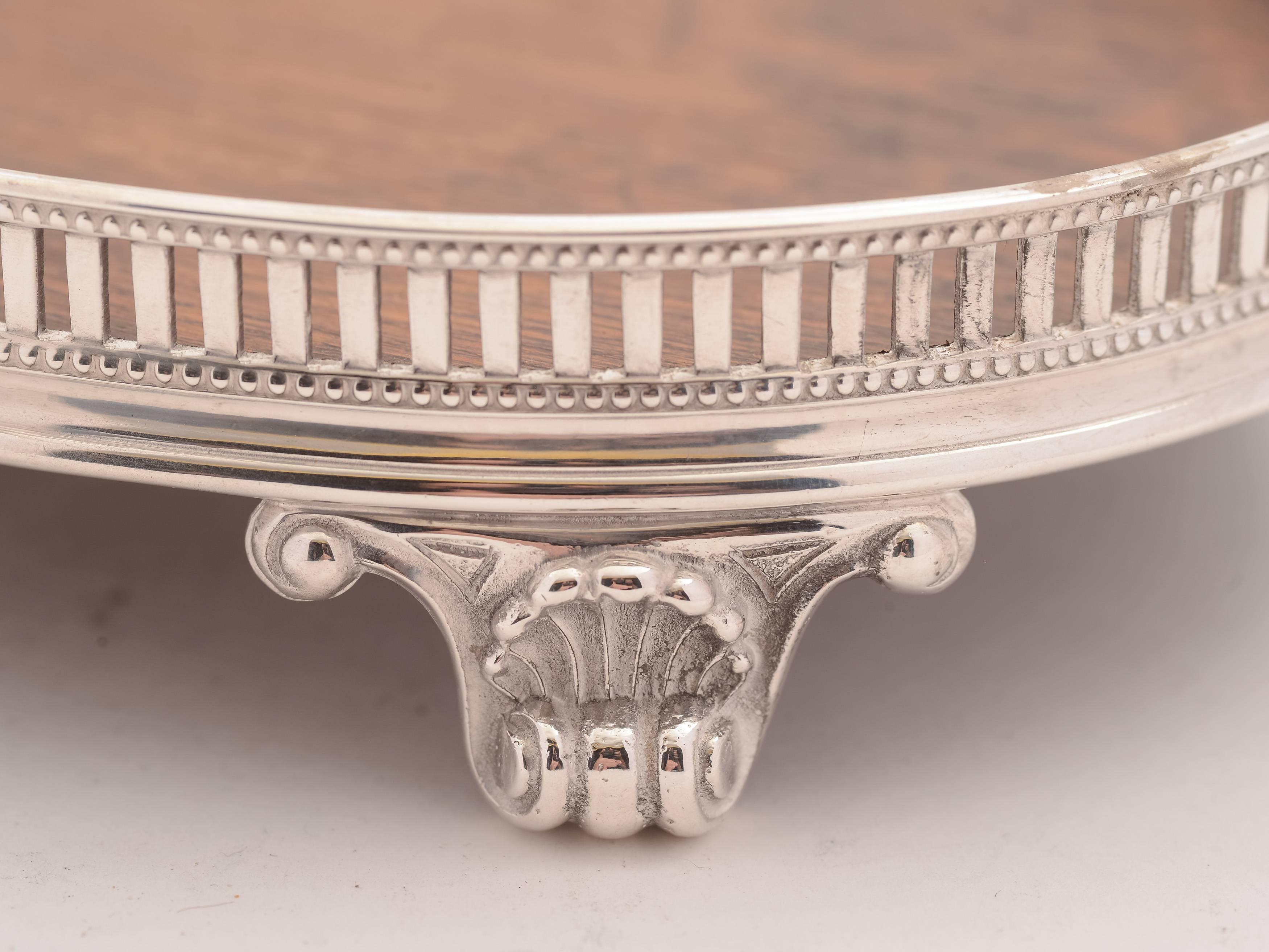 English Small Oak and Silver Plated Card Gallery Tray, circa 1890 For Sale