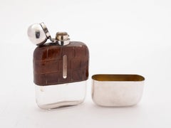 Edwardian Crocodile Leather Covered Hip Flask, circa 1905