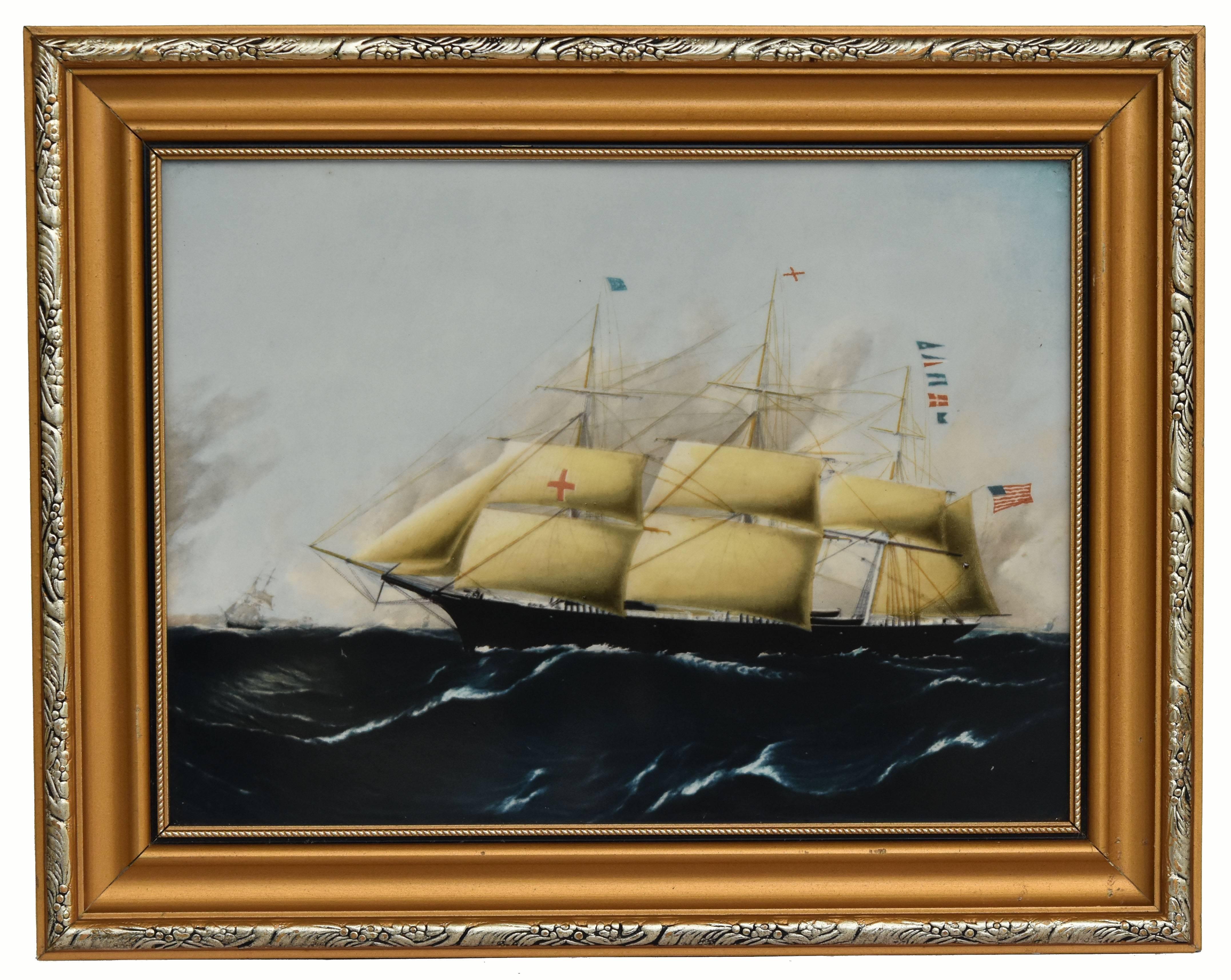 Enameled Clipper Ships of America after Original Painting Nautical Sailing Framed Plaques For Sale