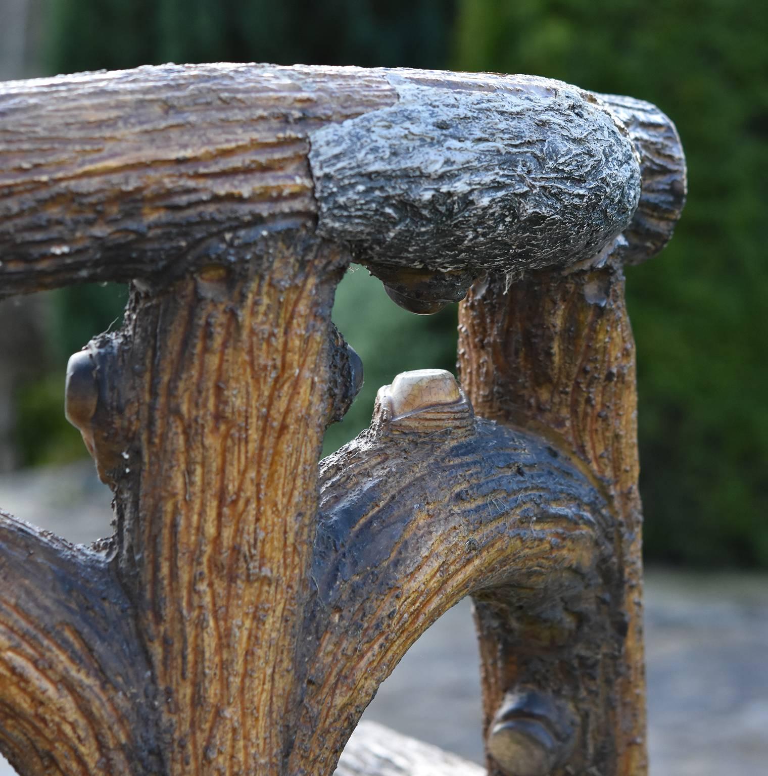 Late 19th Century 19th Century garden chair brown tree trunk faux bois Adirondack  For Sale