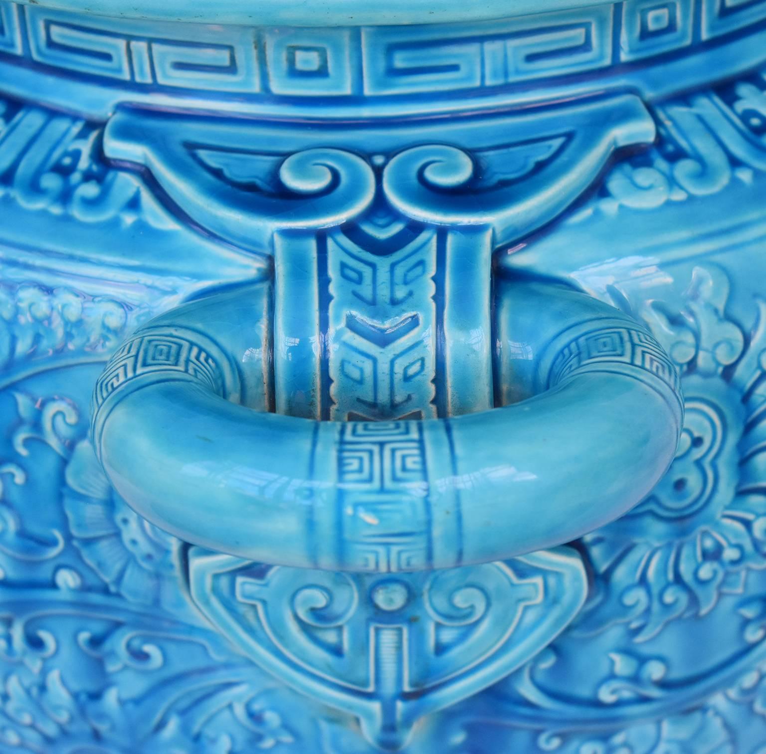 English 19th Century Minton Majolica  Blue Aesthetic  Jardiniere Christopher Dresser