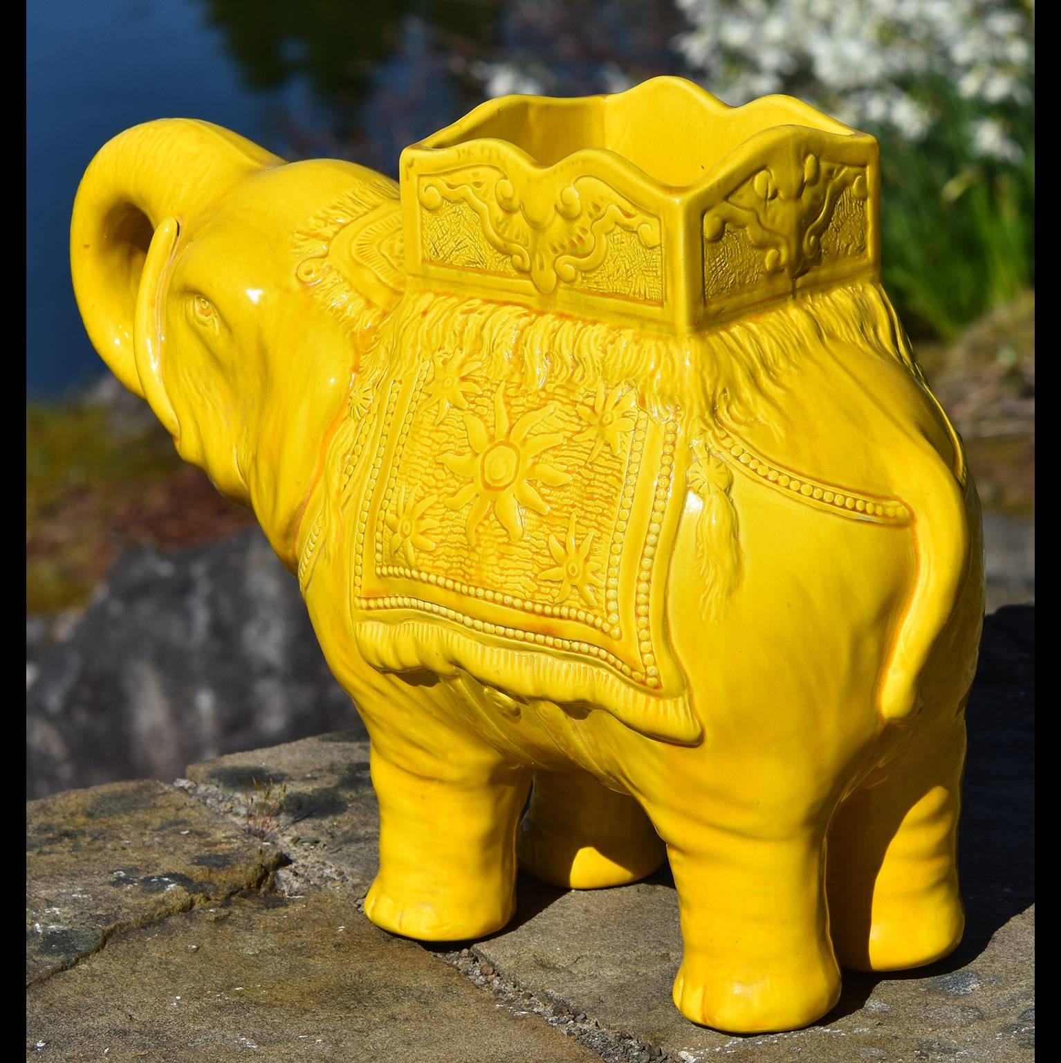 Victorian 19th Century Yellow Elephant Jardiniere Vase Ault Arts & Crafts