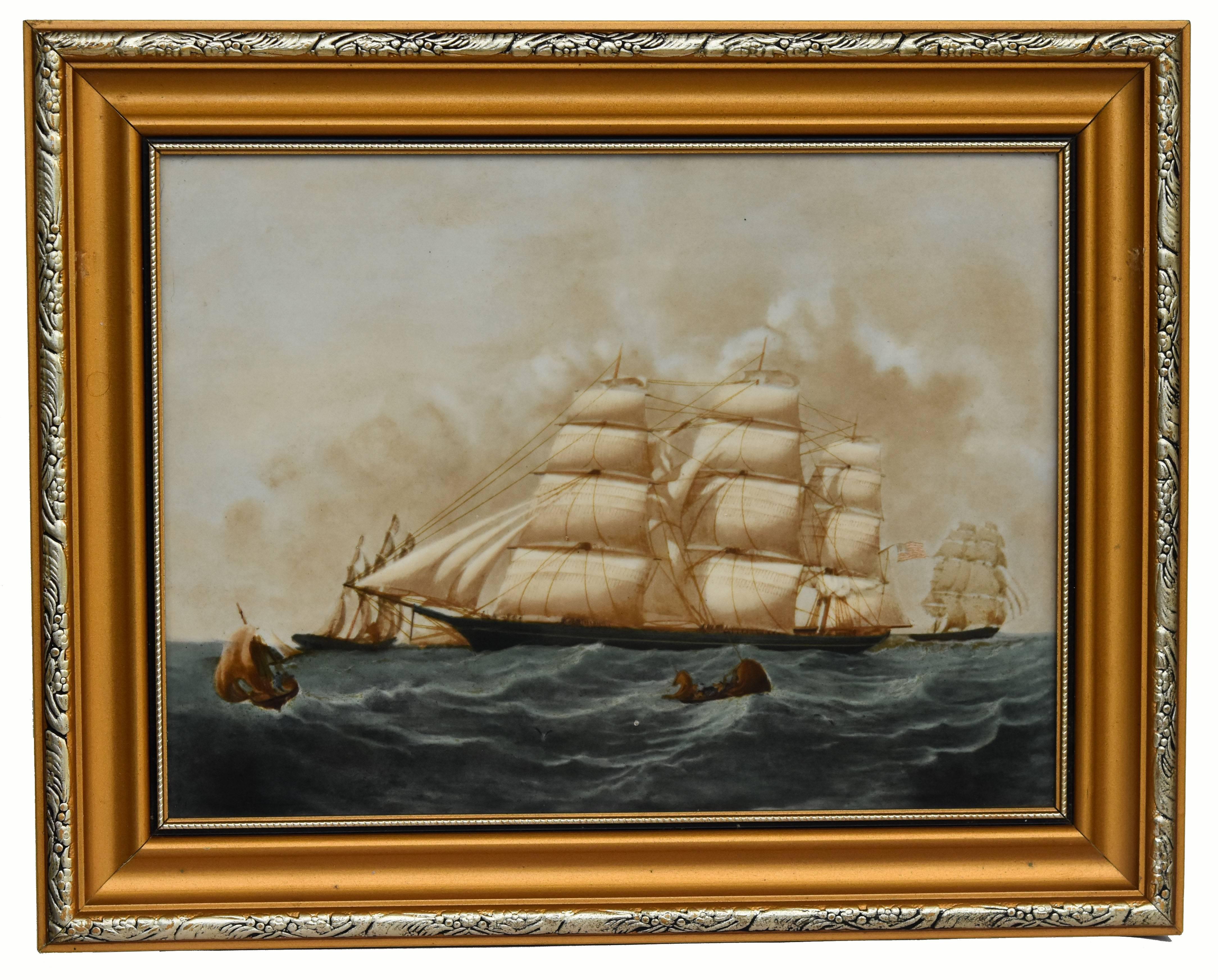Late 20th Century Clipper Ships of America after Original Painting Nautical Sailing Framed Plaques For Sale