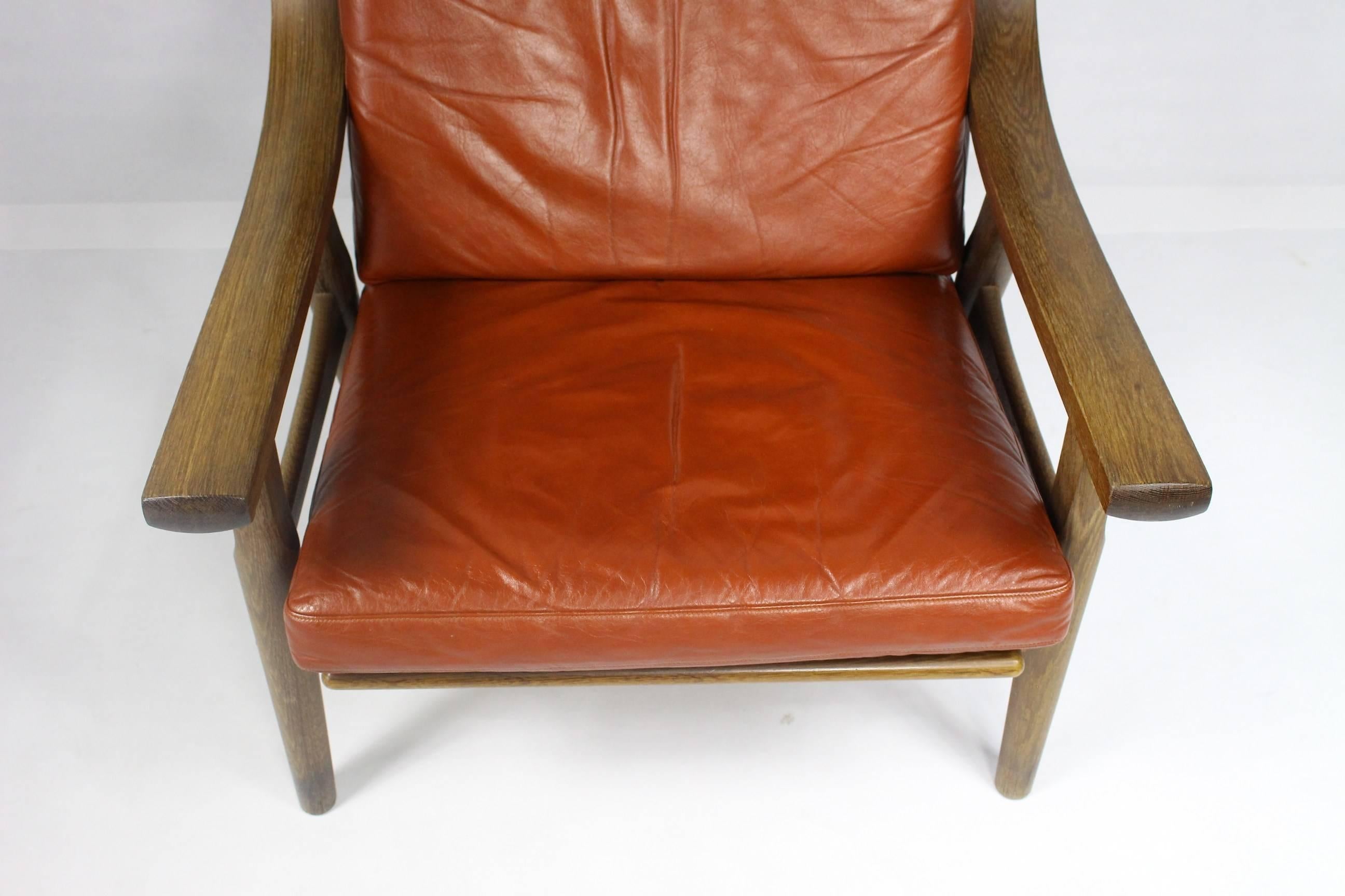 Mid-Century Modern Hans Jørgensen Wegner Leather Armchairs, 1970s, Mid-Century, Design Vintage For Sale