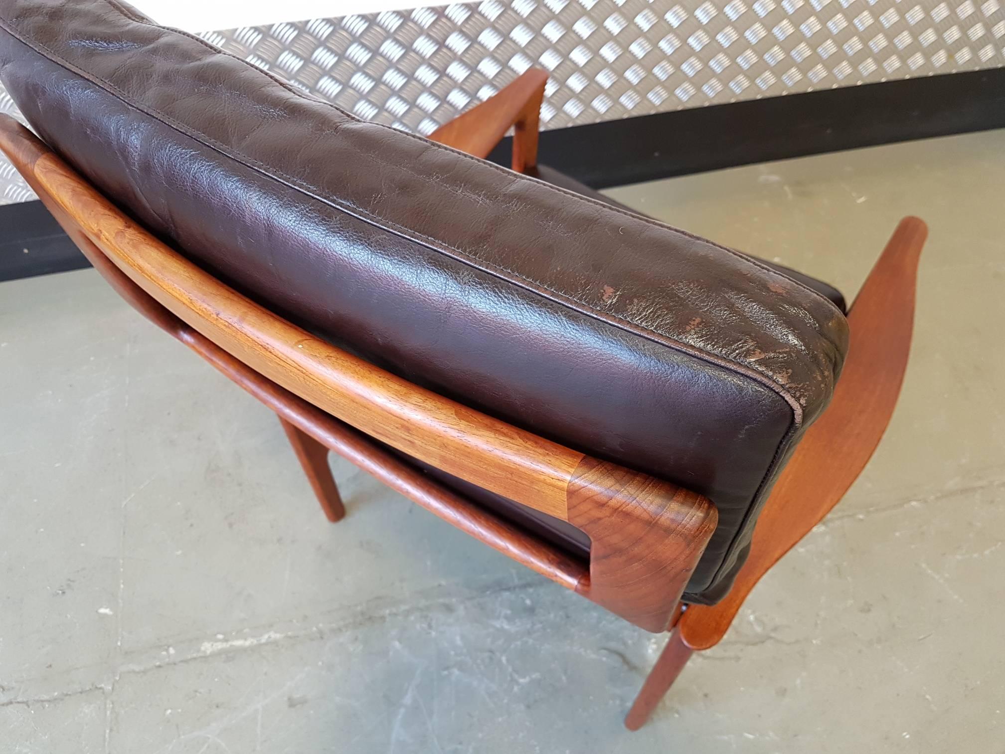 Leather Glostrup Mobelfrabrik Danish High Back Armchair, 1960s, Midcentury For Sale