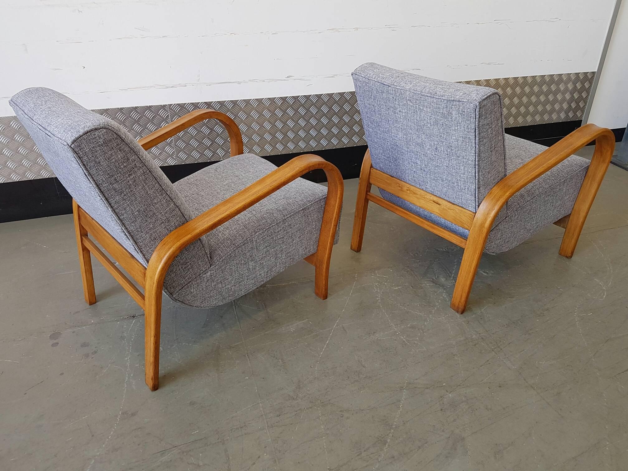 Czech Set of Two Jindrich Halabala Lounge Chairs, 1930