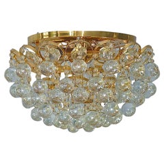Rare Gilt Palwa Flush Mount Chandelier Italian Murano Glass Spheres, 1960s