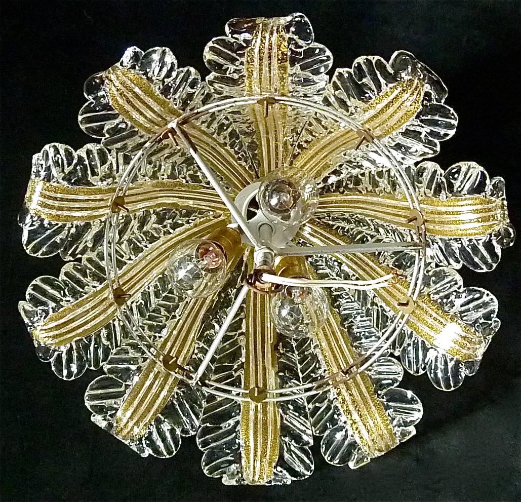 Mid-20th Century Rare Ercole Barovier Murano Glass Flush Mount Golden Clear Flower Art Deco 1930s