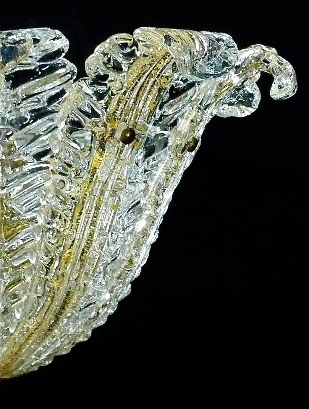 Metal Rare Ercole Barovier Murano Glass Flush Mount Golden Clear Flower Art Deco 1930s