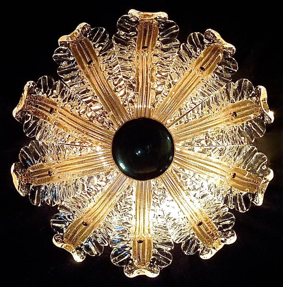 Rare Ercole Barovier Murano Glass Flush Mount Golden Clear Flower Art Deco 1930s 2