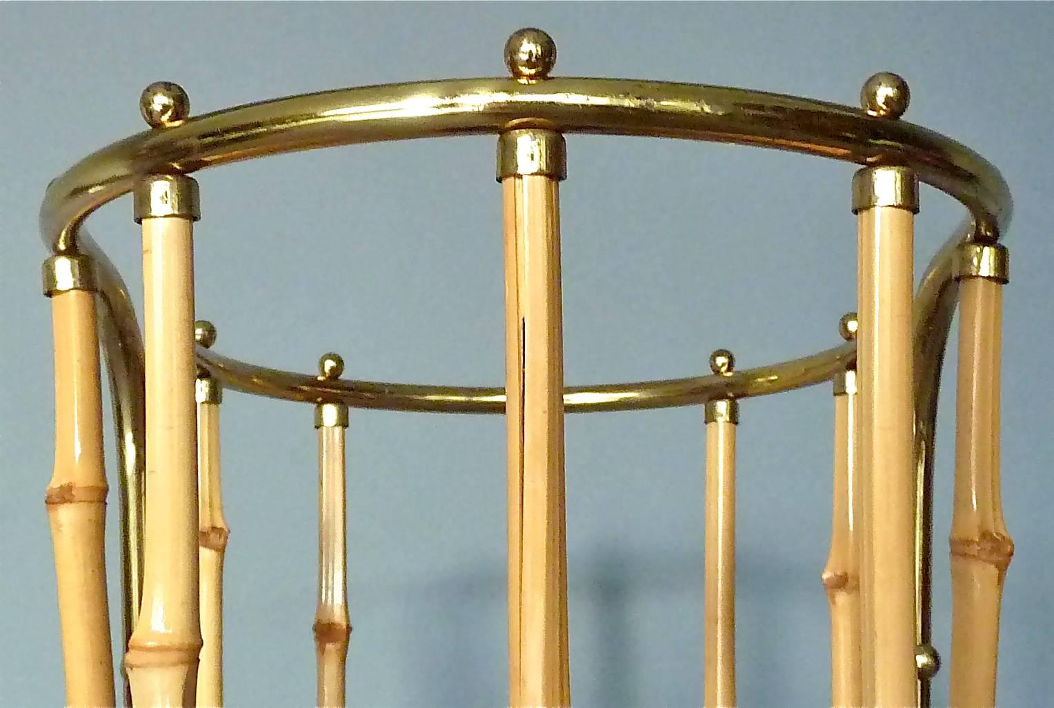 1950s Austrian Modernist Umbrella Stand Brass Bamboo, Josef Frank, Auböck Style 3