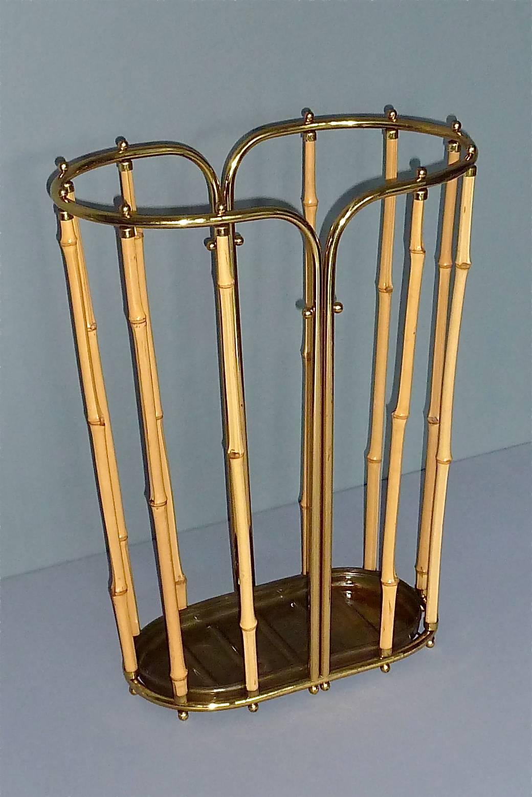1950s Austrian Modernist Umbrella Stand Brass Bamboo, Josef Frank, Auböck Style 5