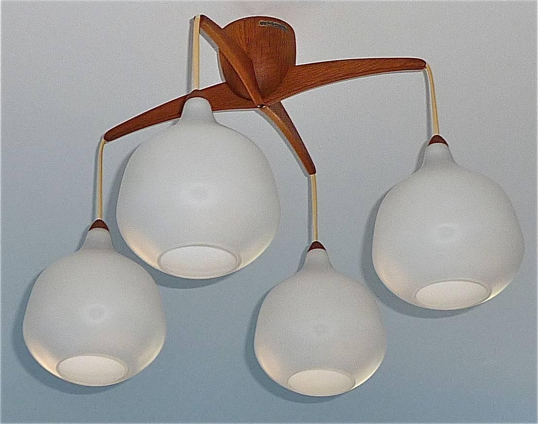 Scandinavian Teak White Glass Lamp Uno & Östen Kristiansson, Luxus Vittsjö 1960s 3