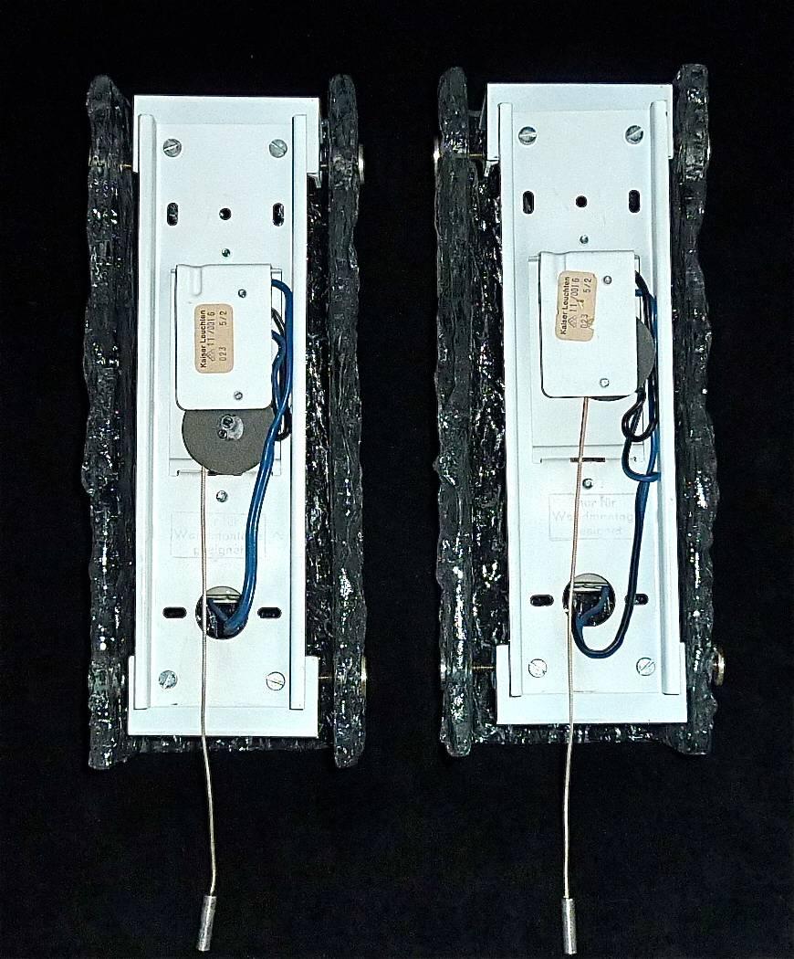 Modernistische Kaiser-Wandleuchten, Murano-Eisglas, Silber, Weiß, Metall, 60er Jahre, Paar (Versilberung)