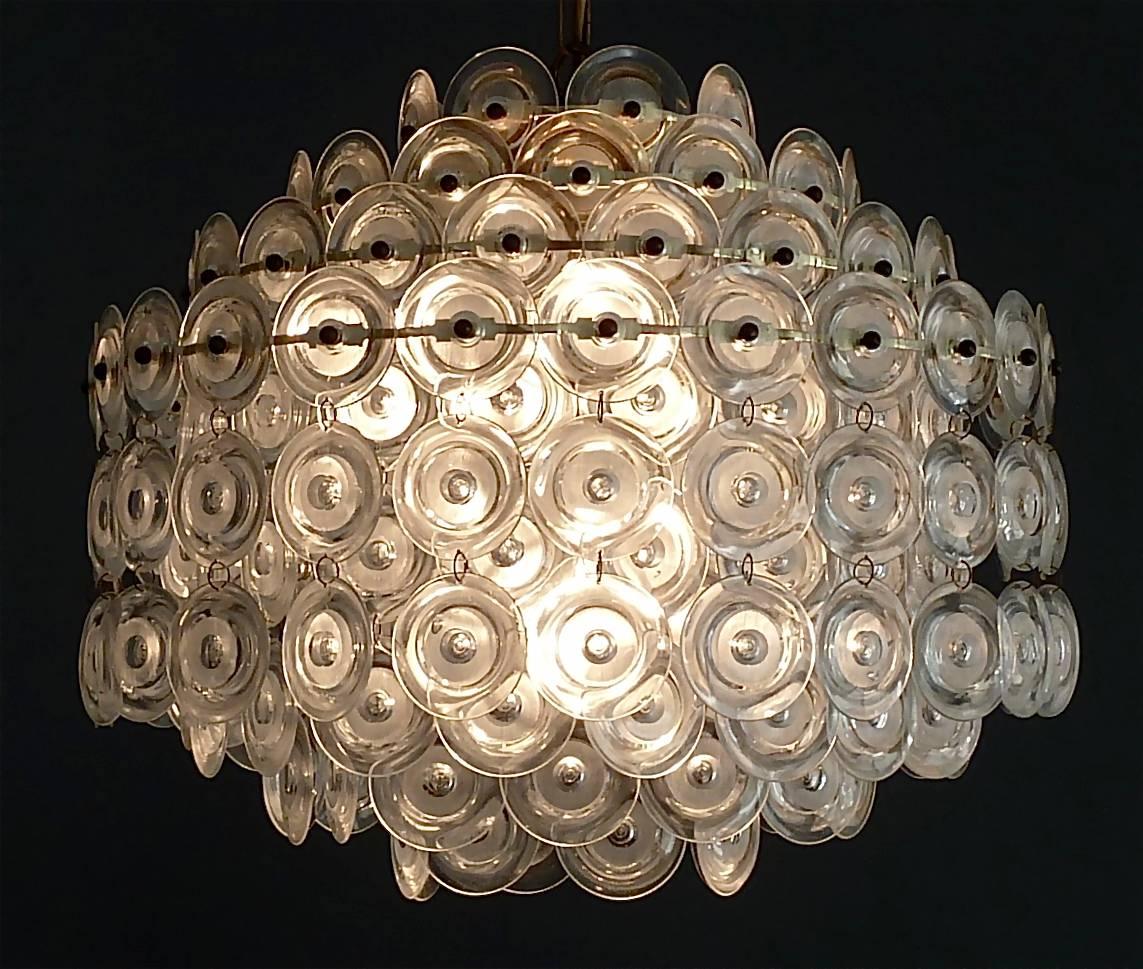 Cascading Panton Style Chandelier Brass Lucite Disc Acrylic Shell Space Age 1970 5