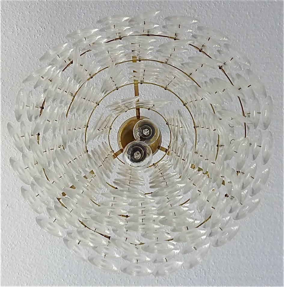 Cascading Panton Style Chandelier Brass Lucite Disc Acrylic Shell Space Age 1970 1