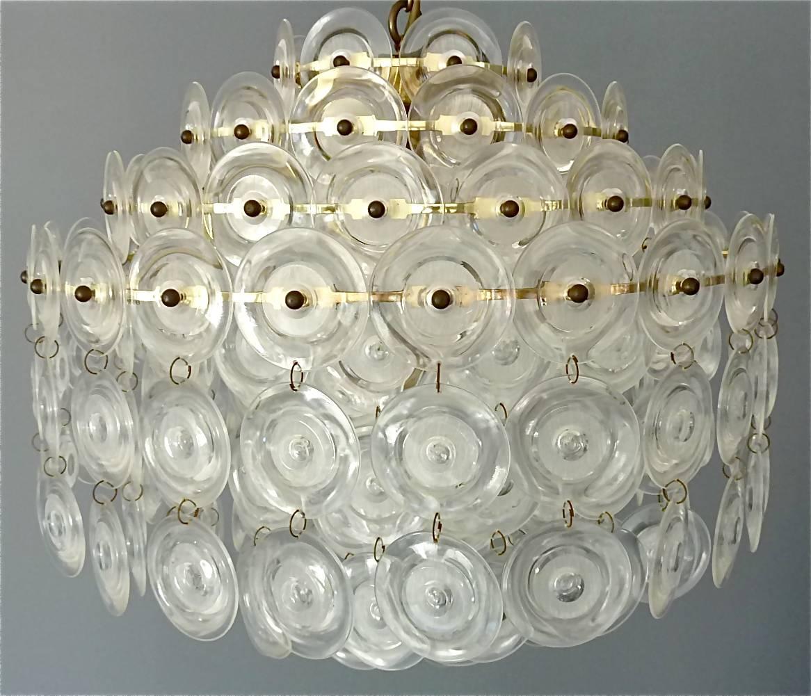 Cascading Panton Style Chandelier Brass Lucite Disc Acrylic Shell Space Age 1970 3