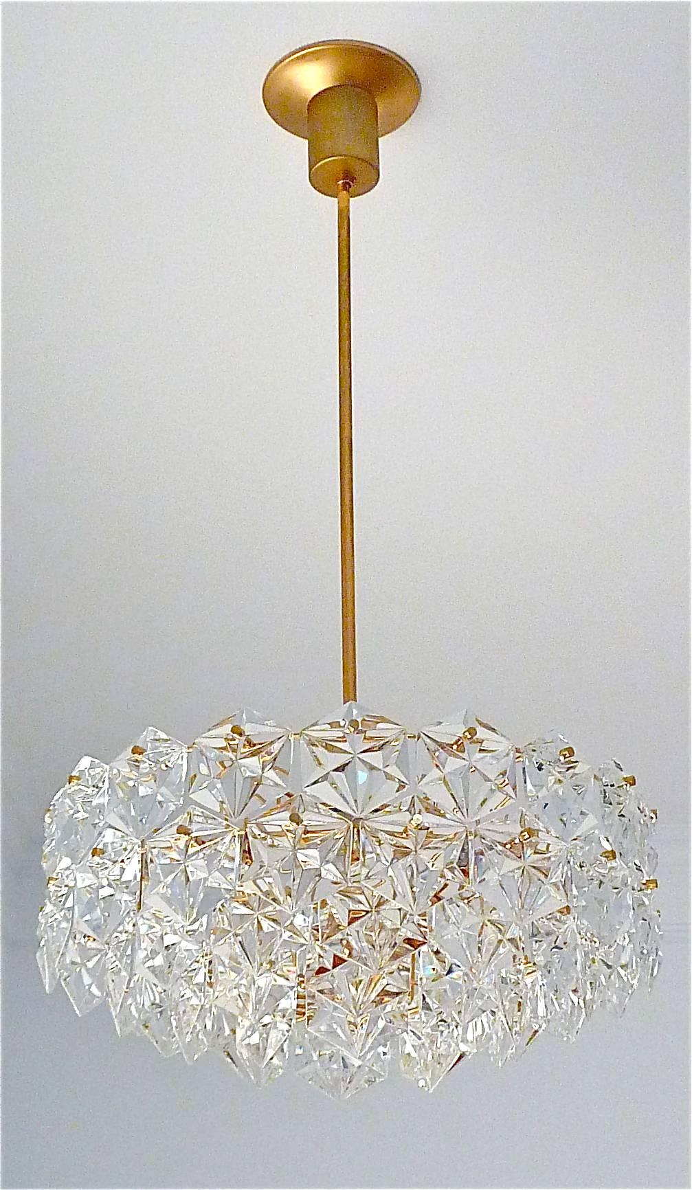 Mid-Century Modern Extra Large Gilt Brass Metal Crystal Glass Five-Tier Chandelier by Kinkeldey