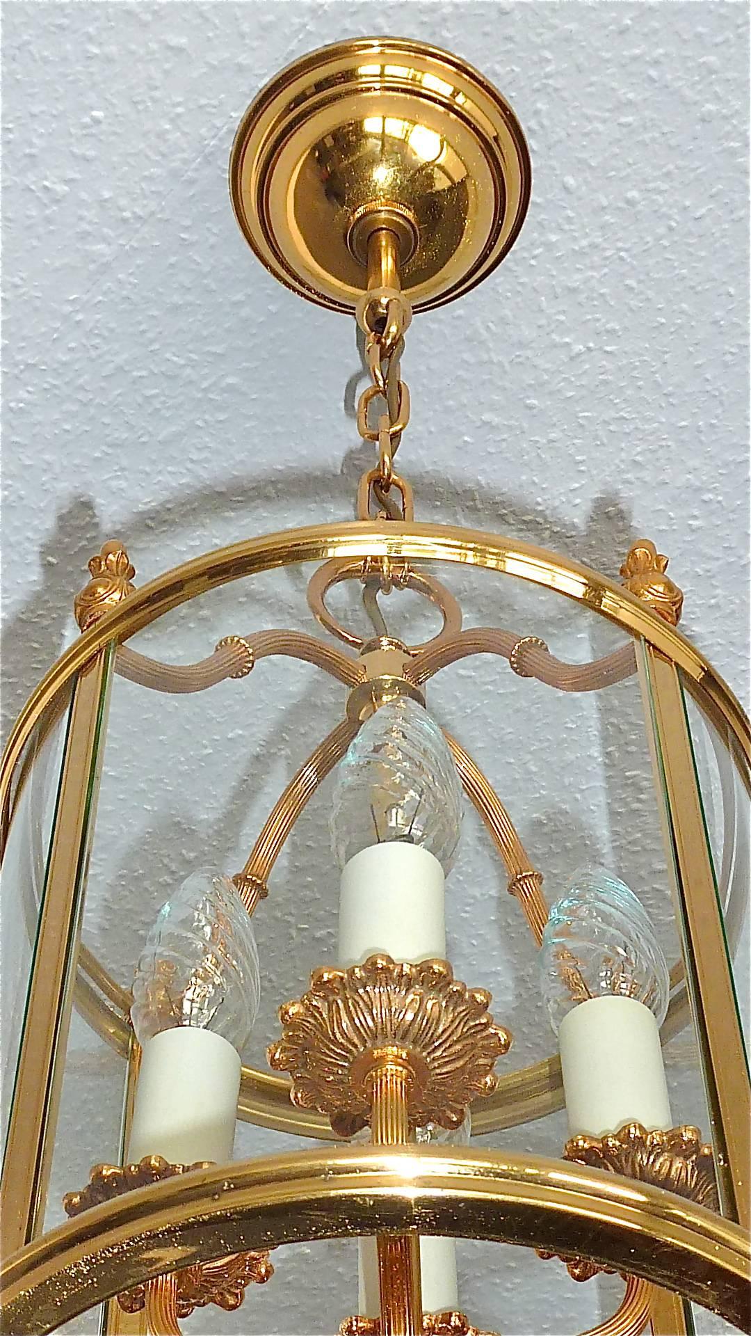 Empire Revival Signed Gilt Brass and Glass Lantern by Gaetano Sciolari Italian Empire Style