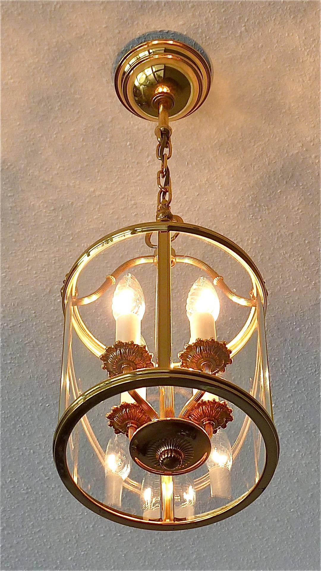 Signed Gilt Brass and Glass Lantern by Gaetano Sciolari Italian Empire Style 5