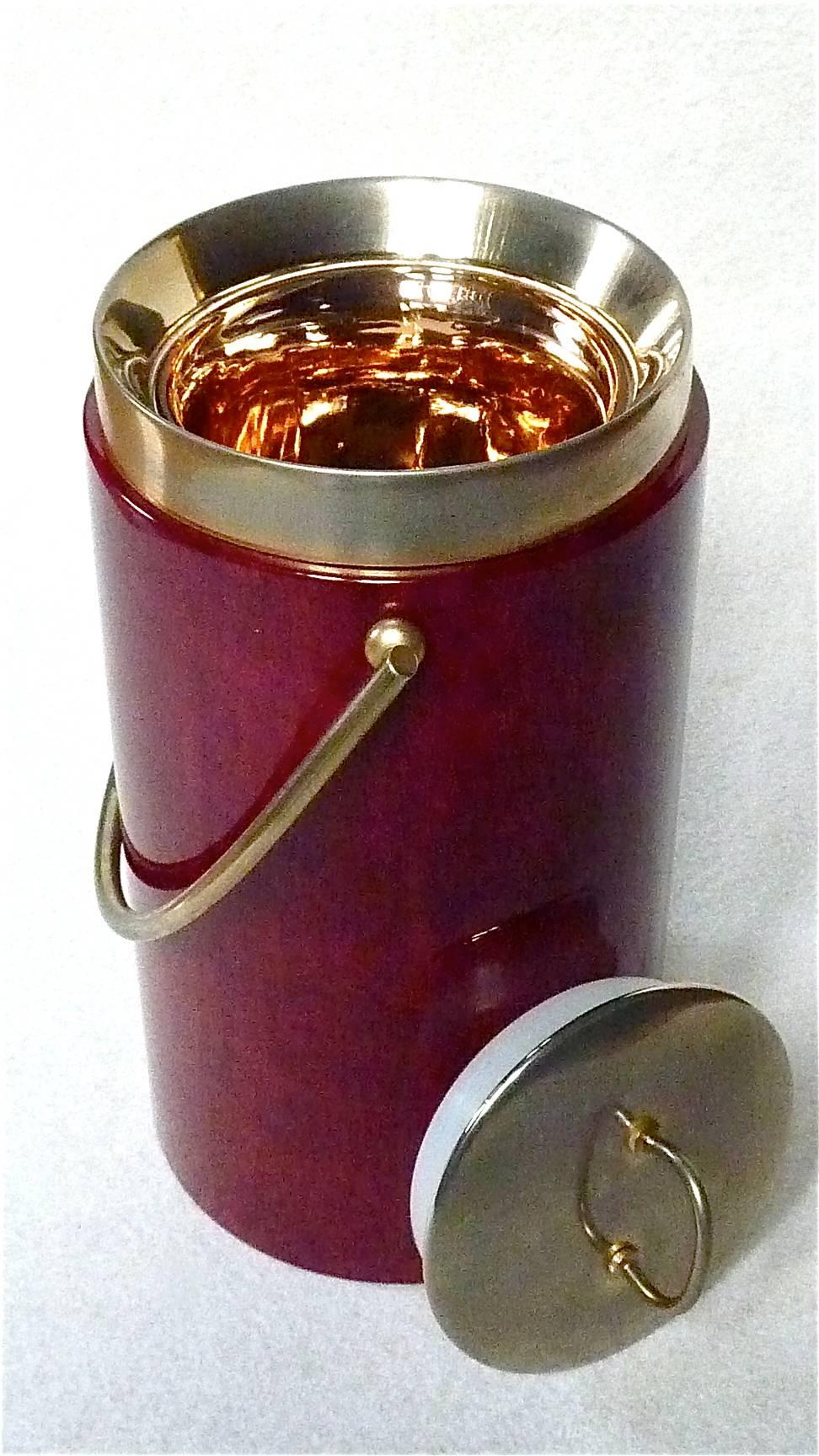 Mid-20th Century Signed Aldo Tura Mid-Century Red Goatskin Italian Ice Bucket Wine Cooler 1960 For Sale