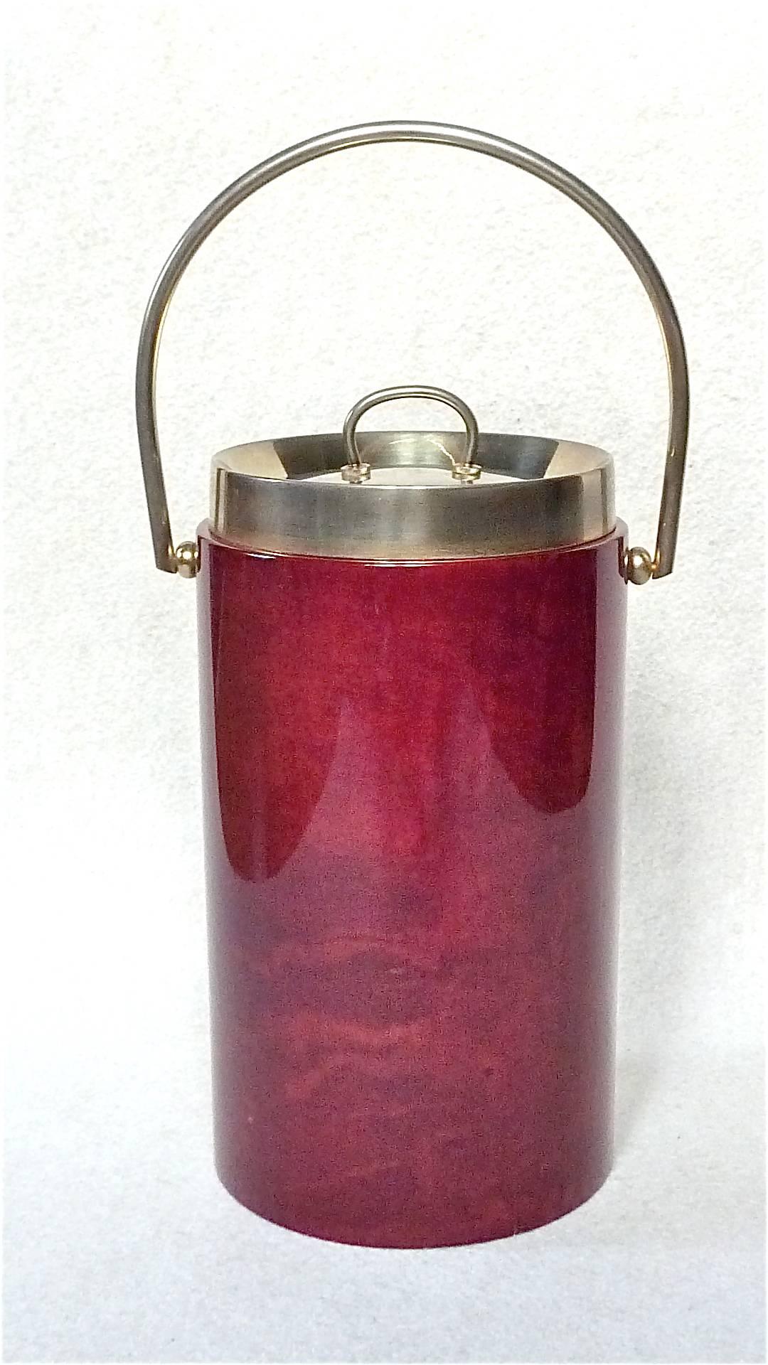 Signed Aldo Tura Mid-Century Red Goatskin Italian Ice Bucket Wine Cooler 1960 For Sale 3