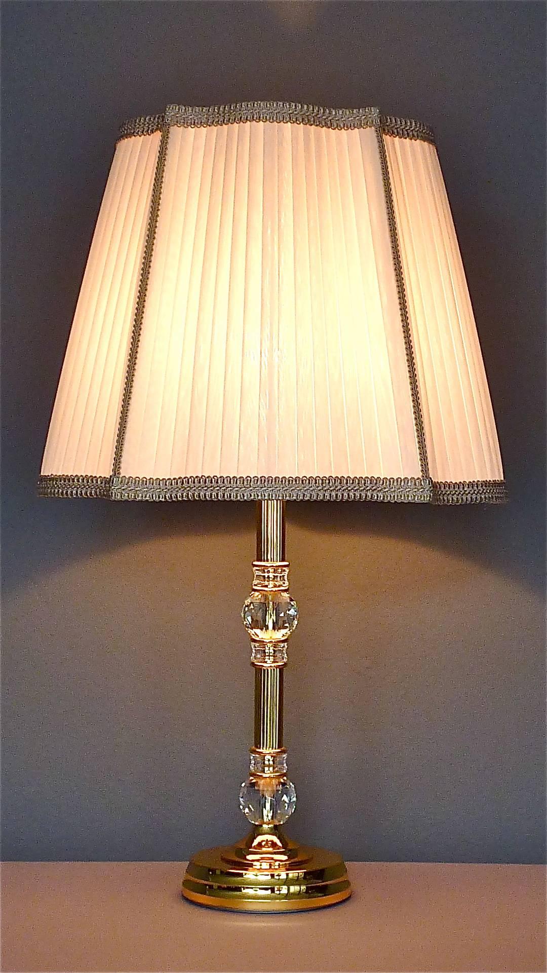 Mid-Century Modern Fine Gilt Brass Metal Cut Crystal Glass Table Lamp Luxus by Palwa, Germany For Sale