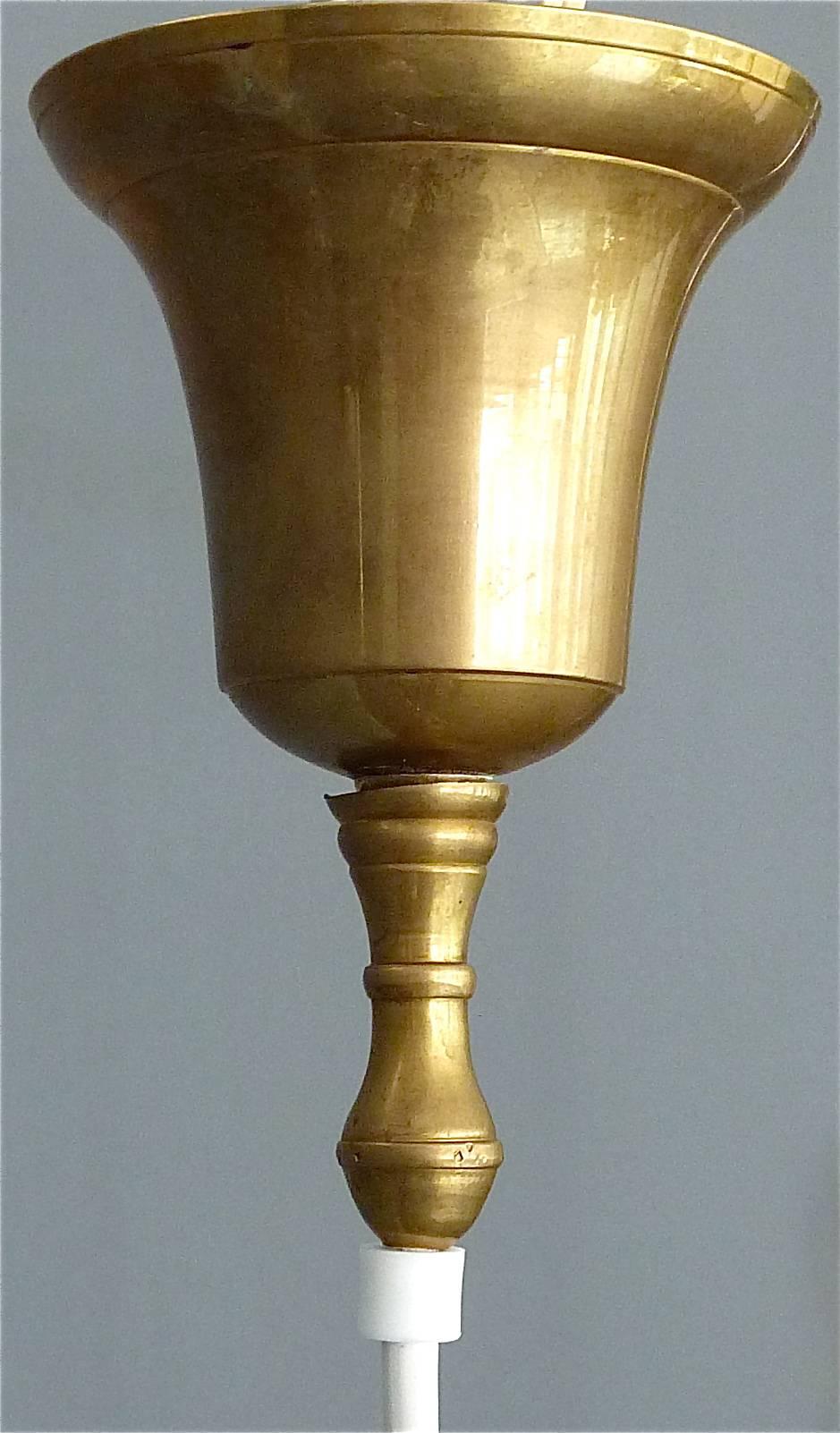 Set of Three Large J.T. Kalmar Lights Lamps Textured Murano Ice Glass Brass 1950 In Good Condition In Nierstein am Rhein, DE