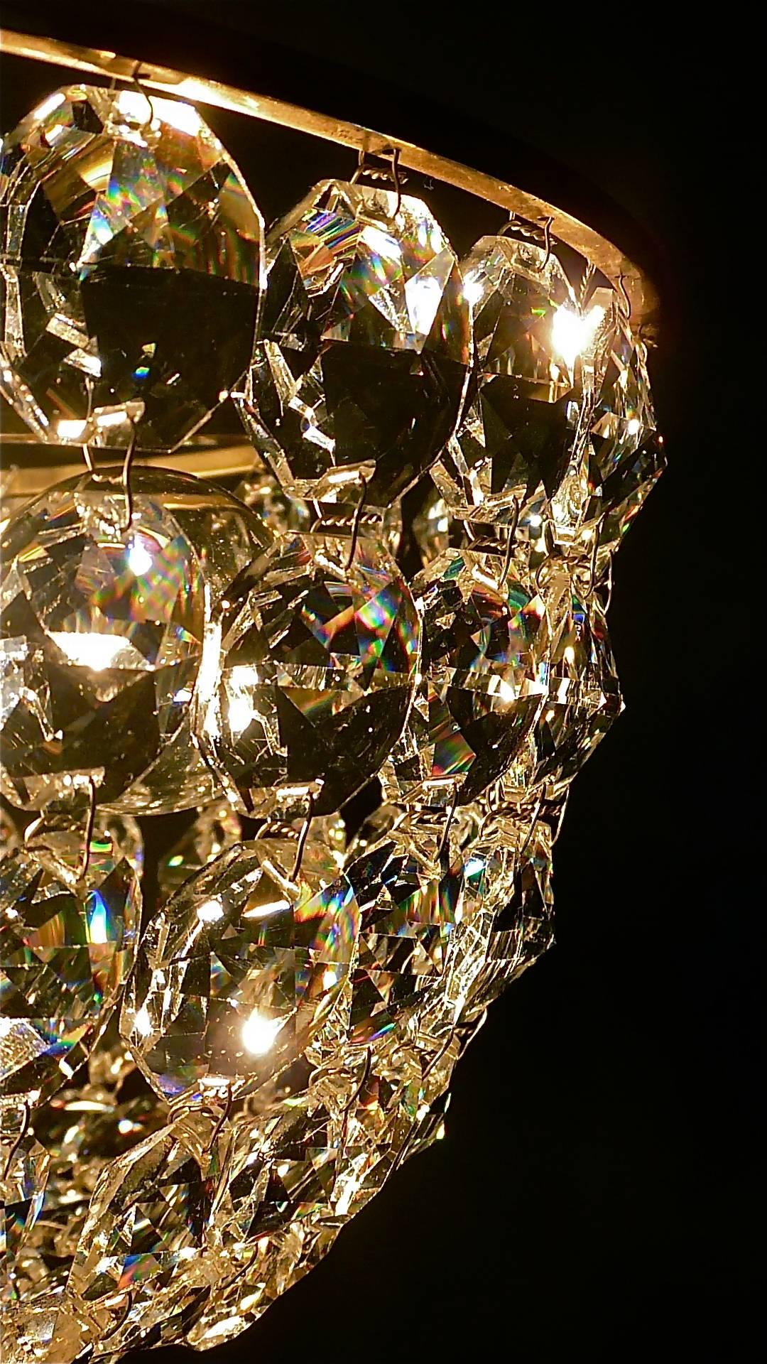 Bakalowits-Kronleuchter, facettiertes Kristallglas, vergoldetes Messing, Palwa, 1960er Jahre im Angebot 2
