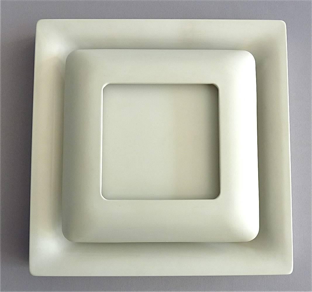 Mid-Century Modern Five Doria Wall Sconces Square Lamps Signed White Enameled Metal Germany 1970s