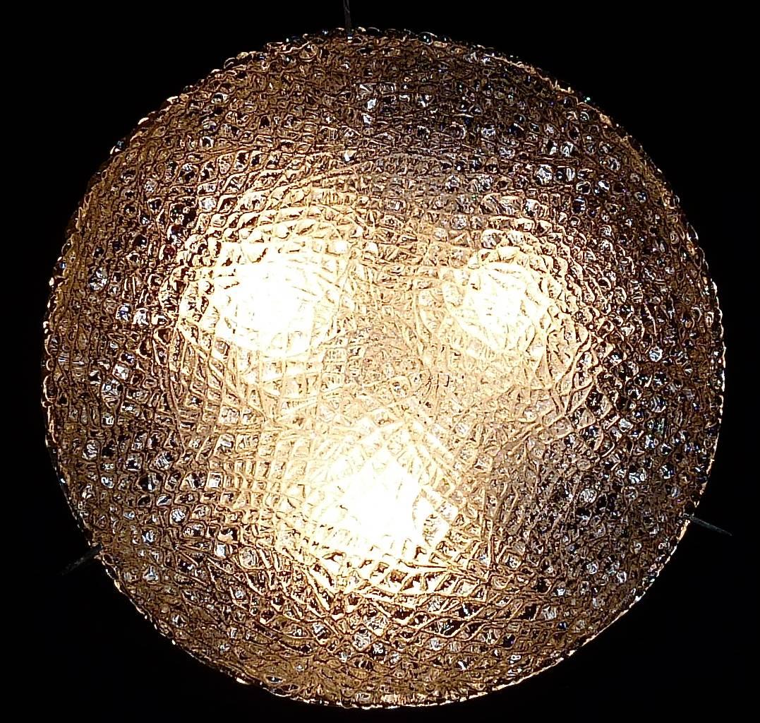Mid-20th Century Modernist Kaiser Textured Murano Ice Glass Flush Mount or Wall Lamp, Germany For Sale