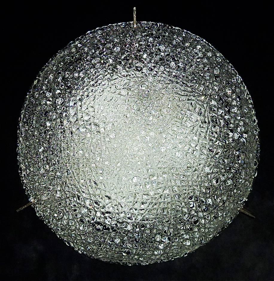Modernist Kaiser Textured Murano Ice Glass Flush Mount or Wall Lamp, Germany For Sale 3