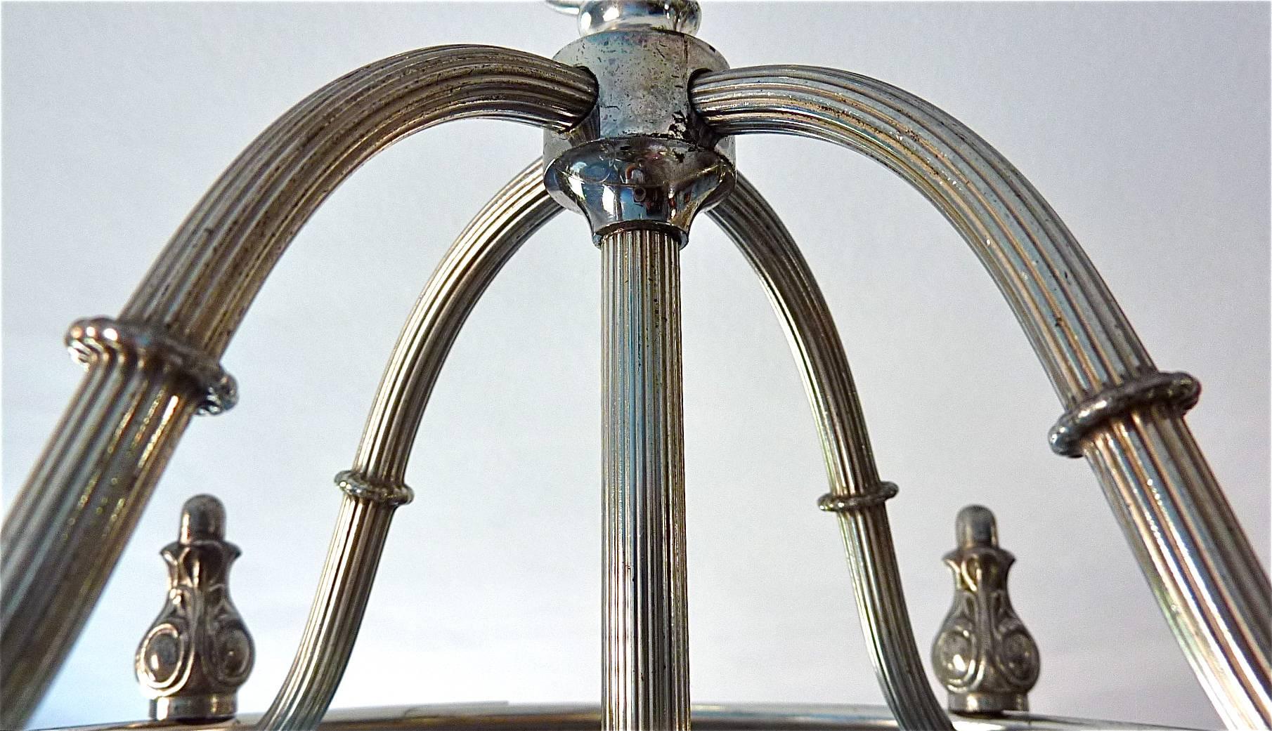 Silvered Floral Sciolari Silver Brass Candelabra Lantern Lamp 1960s italian chandelier