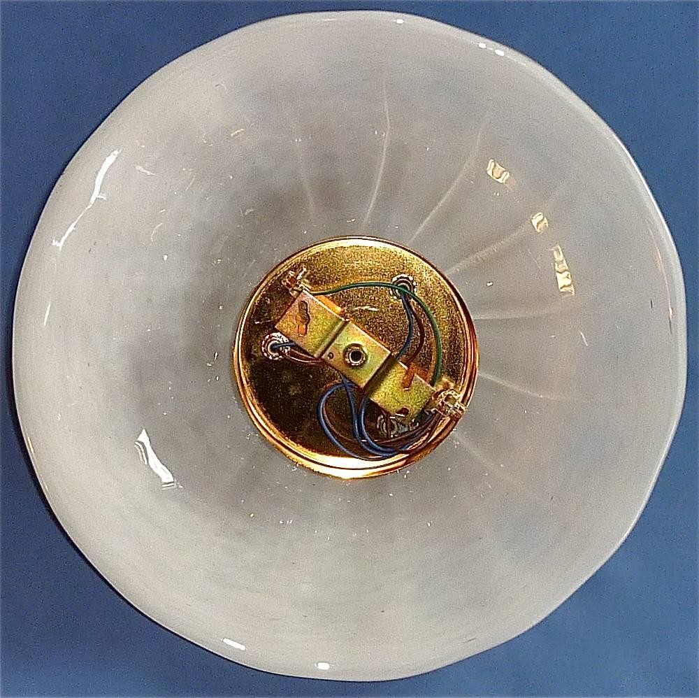Pair Seguso Flush Mounts Ceiling Lamps Gold Ivory Murano Glass Gilt Brass 1980s 2