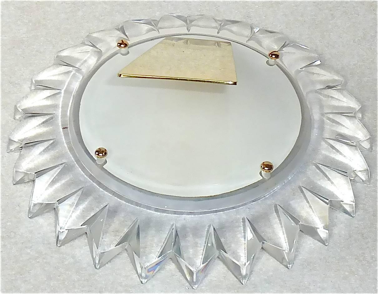 French Sunburst Crystal Blue Glass Gilt Brass Vanity Table Mirror by Marc Lalique, 1945