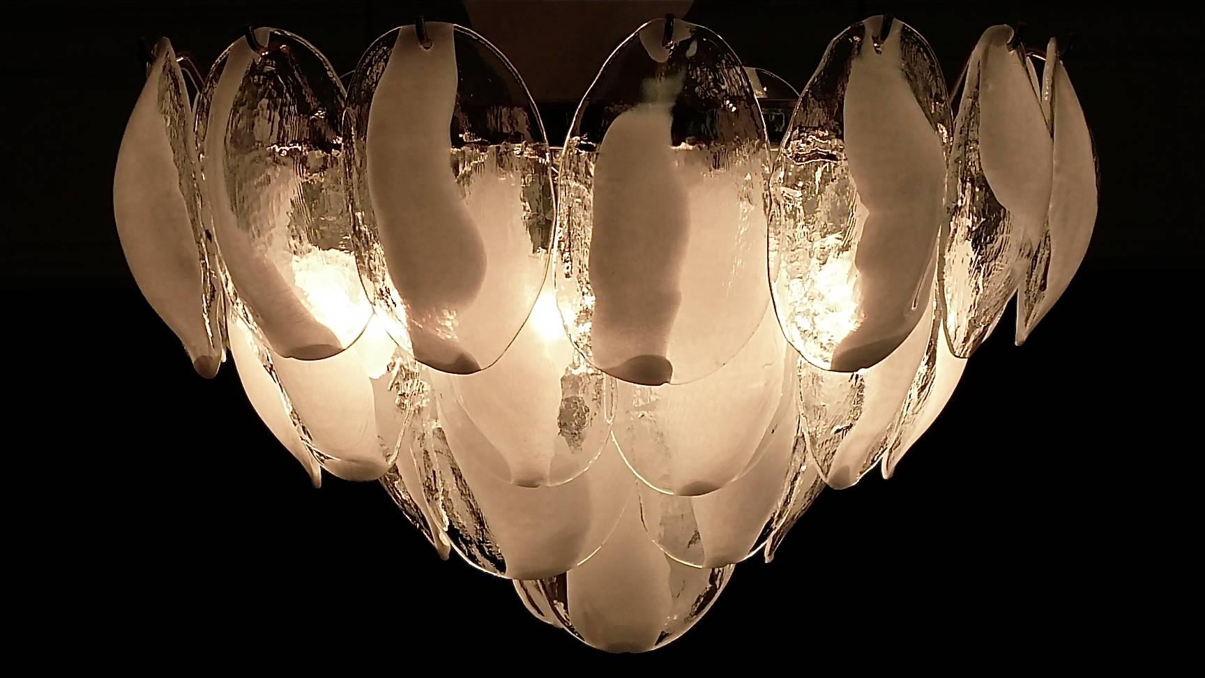 Signed Lotus Flower White Murano Glass Chandelier by Carlo Nason for Mazzega 1