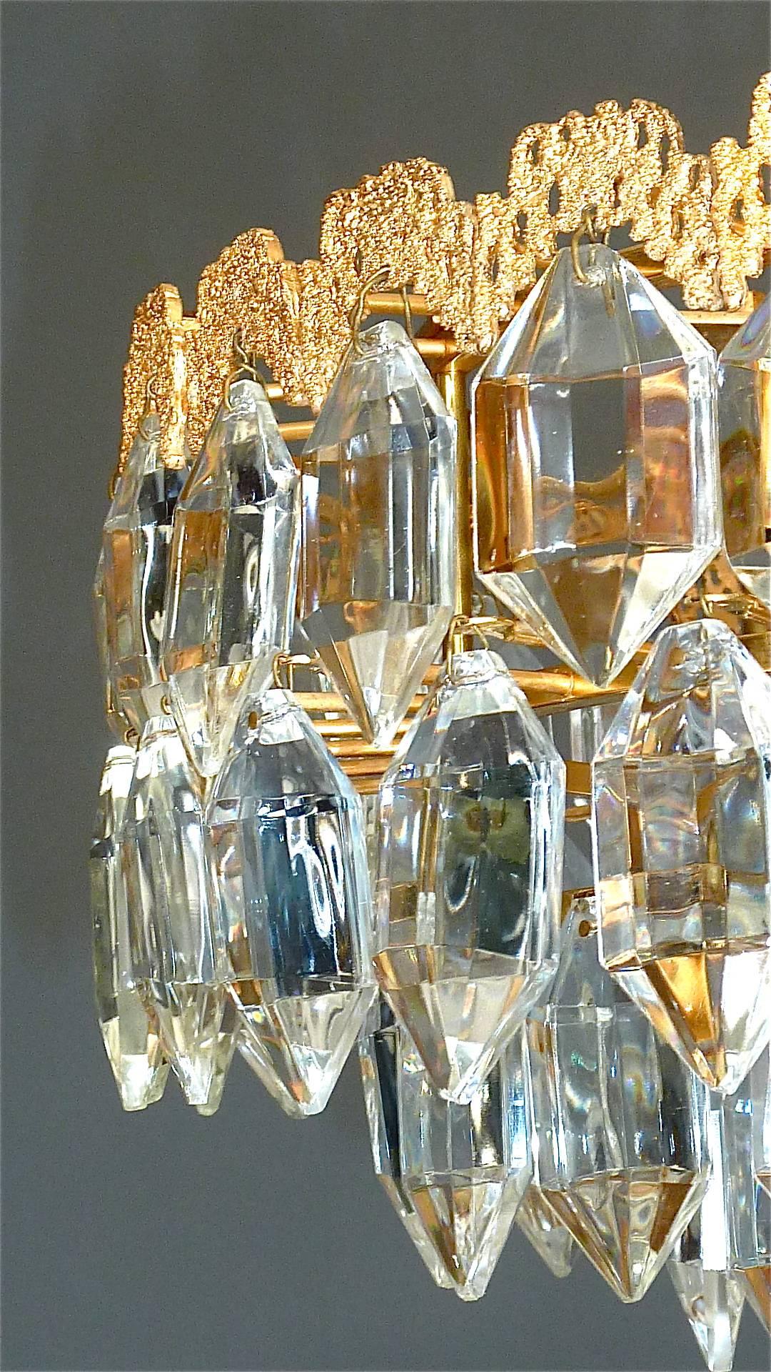 Mid-20th Century Midcentury Bakalowits Chandelier Gilt Brass Faceted Crystal Glass Austria 1960s For Sale